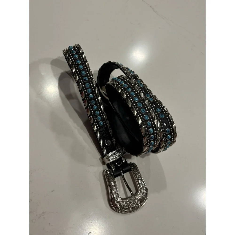 Kippys Black Leather Belt - Turquoise and Silver